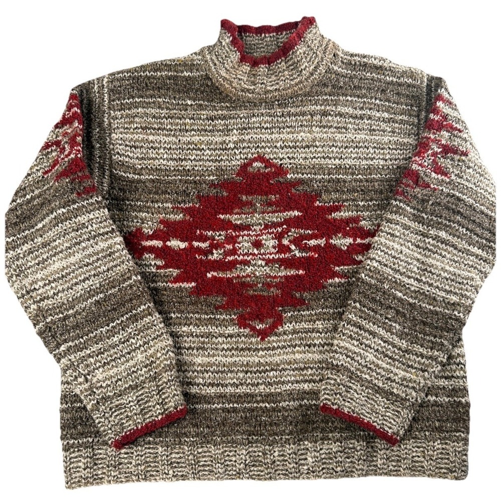 David Brooks Knitted By Hand Sweater Womens M Southwest Aztec Mock Neck
